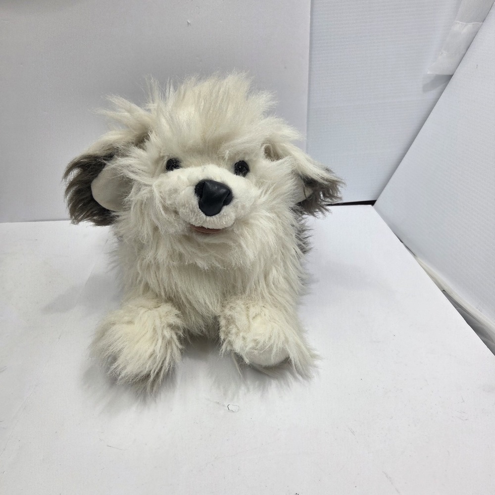 Folkmanis Old English Sheep Dog Hand Puppet Plush Shaggy Grey White Fur 2029